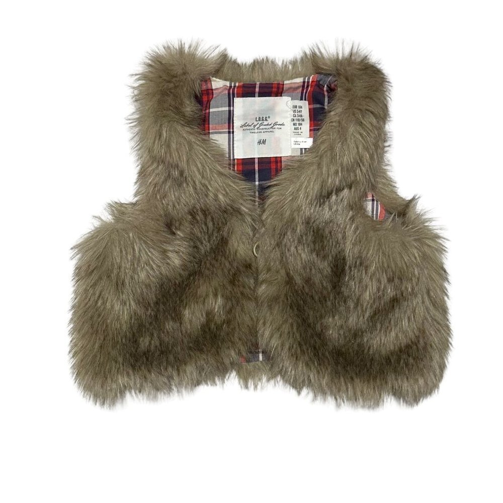 H&M Toddler Unisex Faux Fur Vest Taupe Brown
